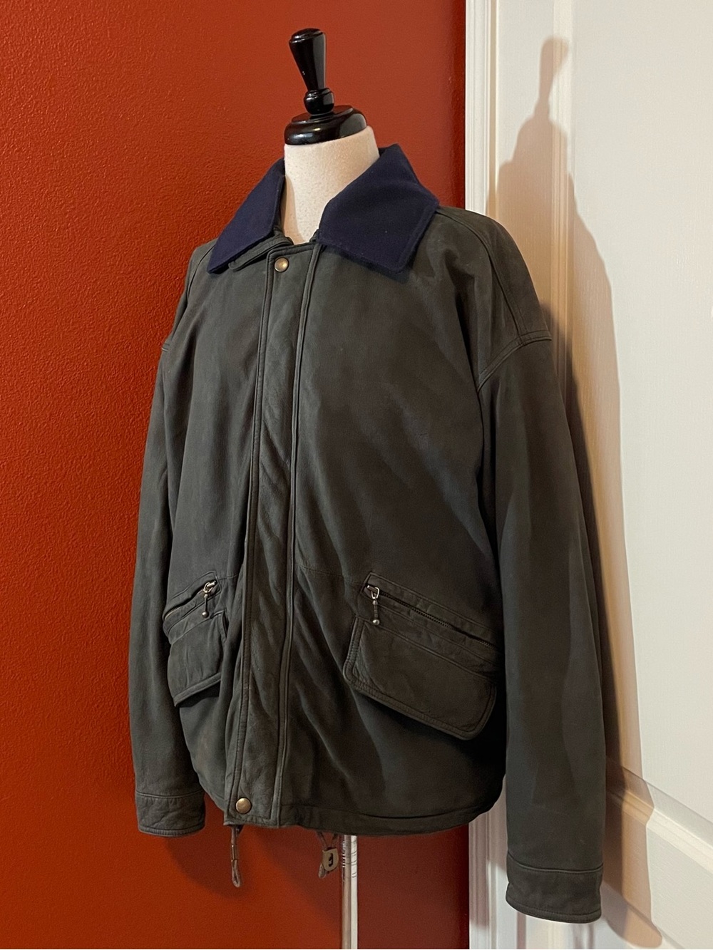 Sawyer Of Napa California Men’s Leather & Wool Aviator Full Zip Bomber Jacket